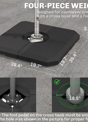 4-Piece Heavy Duty Cantilever Offset Umbrella Stand Base Weight, 264 lb. Capacity, Easy to Fill with Water or Sand