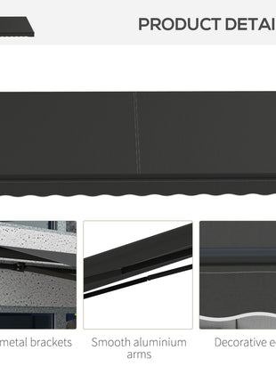 12' x 10' Retractable Awning, 280gsm UV Resistant Sunshade Shelter for Deck, Balcony, Yard, Dark Gray