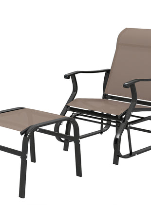 Outdoor Glider with Ottoman, Patio Glider Chair Set with High Back, Wide Seat for Porch, Garden, Backyard, Brown