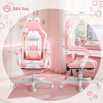 Cute Racing Gamer Chair, Faux Leather Gaming Chair with Footrest, Headrest and Lumbar Support, Pink