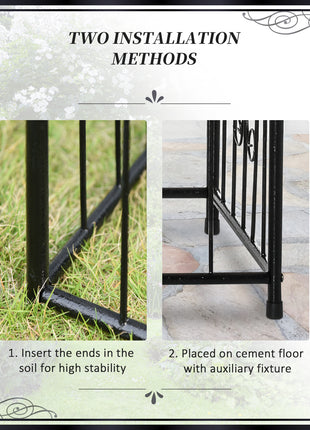 86" Garden Arch Arbor, Metal Arch Trellis with Gate and Planter Baskets, Garden Archway for Climbing Vines, Wedding Ceremony Decoration, Flourishes & Arrow Tips, Black