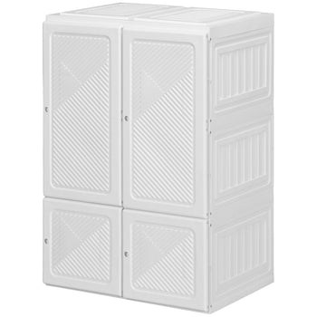 Portable Wardrobe, Foldable Clothes Storage Organizer with 3 Compartments, Hanging Rod, Magnet Doors, White