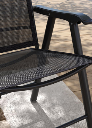 Set of 4 Outdoor Folding Chairs, Stackable Patio Dining Chairs with Armrests, Metal Frame, Black