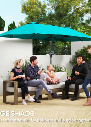 13ft Double-Sided Market Umbrella, Large Patio Umbrella with Solar Lights, Crank Handle for Garden, Pool, Yard, Blue