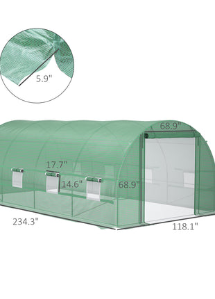 Steel Frame Walk-In Tunnel Greenhouse Garden Warm House Large Hot House Kit with Windows & Door, 19' x 10' x 7', Green
