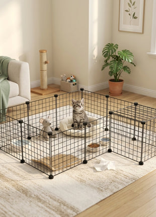 36 Panels Small Animal Playpen with Door, DIY C & C Cage for Guinea Pigs with Ramp, Portable Metal Wire Yard for Rabbit, Hedgehogs, 14 x 14 in