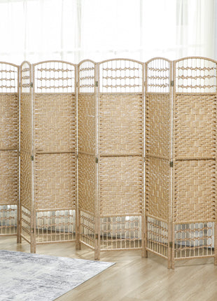8 Panel Folding Room Divider Portable Privacy Screen Wave Fiber Room Partition for Home Office Natural
