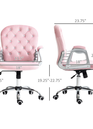 Button Tufted Desk Chair, Home Office Chair with Padded Armrests, Adjustable Height and Swivel Wheels, Pink
