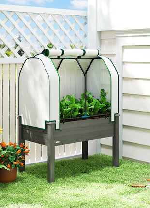 Raised Garden Bed with PE Greenhouse Cover Outdoor Planter Box for Herbs and Vegetables, 35 x 22 x 47 inch, Dark Gray