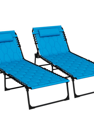 Folding Chaise Lounge Set with Reclining Back, 25.6" x 74" x 14.2", Blue