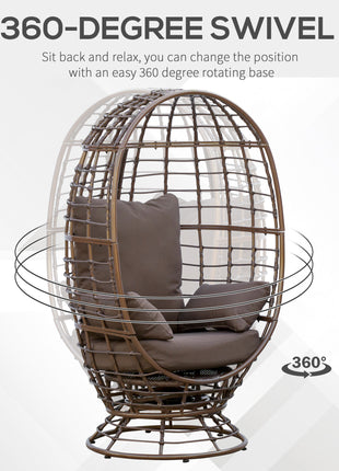 Wicker Egg Chair, 360 Rotating Indoor Outdoor Boho Basket Seat with Cushion and Pillows for Backyard, Porch, Patio, Garden, Handwoven All-Weather PE Rattan, Steel Frame, Brown