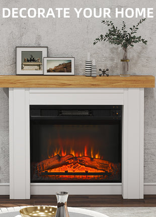 Modern Fireplace Mantel, Freestanding Fireplace Surround with Leg for Electric Fireplaces, 51.2" W x 40.6" H, Natural Wood
