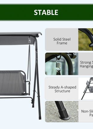 3-Person Porch Swing with Stand, Outdoor Swing for Patio Porch with Adjustable Tilt Canopy and Comfortable Swing Bench-Style Seat, Steel Frame, Gray