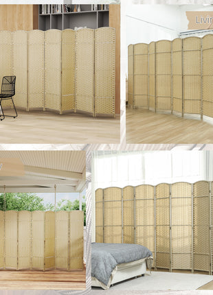 Folding Room Divider Screen 8 Panel 5.6 ' Tall Privacy Screen Freestanding Room Partition for Home Office, Beige