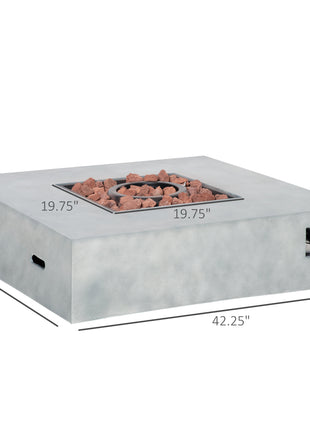 Outdoor Propane Fire Pit Table Faux Grey Ledge Stone 42-inch Square Gas Fire Pit Table, 50,000BTU Auto Ignition Gas Firepits with Protective Cover, Lava Rocks, CSA Certification for Outdoor, Grey