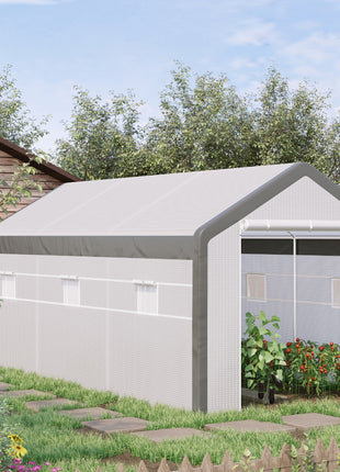 20' x 10' x 9' Walk-in Greenhouse, Outdoor Garden Warm Hot House with 6 Roll-up Windows, 2 Zippered Doors and Weather Cover, White