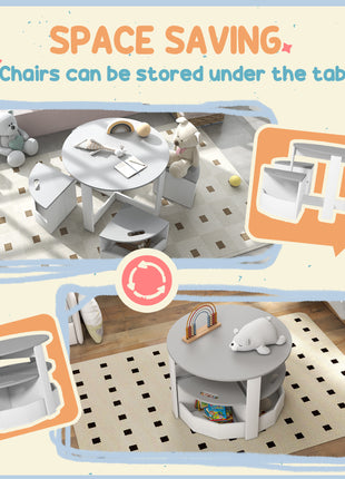 5 Piece Kids Table and Chairs Set with Storage for Art, Craft, Drawing, Playroom, Classroom, Nursery, Gray