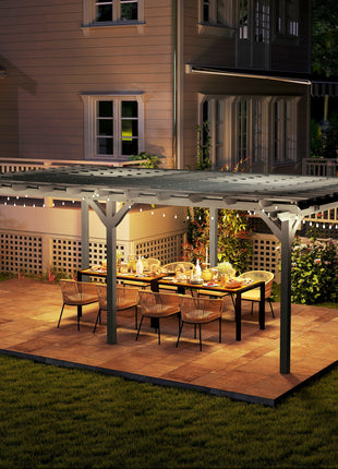 12' x 20' Outdoor Pergola, Wood Gazebo Grape Trellis with Stable Structure for Climbing Plant Support, Gray