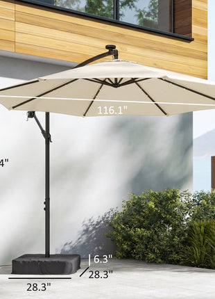 10 ft Cantilever Patio Umbrella with Light, Weight, Offset Hanging Outdoor Umbrella with Protective Cover, Cream White