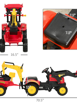 3 in1 Kids Ride On Bulldozer Excavator Toy with 6 Wheels Controllable Cargo Trailer Easy Pedal Controls for 3-6 Years