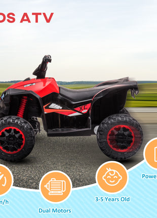 12V Kids ATV Quad Car with Forward & Backward Function, Four Wheeler for Kids with Wear-Resistant Wheels, Music, Electric Ride-on ATV for Toddlers Ages 3+ Years Old, Red