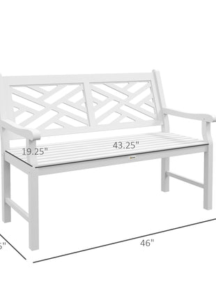 Outdoor Garden Bench, Wooden Frame Patio Bench with Geometric Pattern, 43.25 Inch Weatherproof 2-Person Love Seat for Garden, Lawn, Porch, Yard, Work Entryway, White