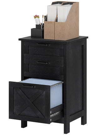 Vertical File Cabinet with 3 Drawers, Rustic Farmhouse Office Storage Cabinet for A4, Letter Size, Distressed Black