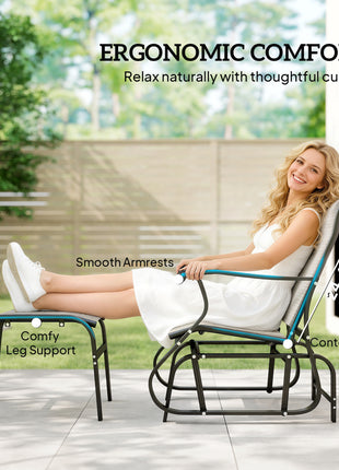 Outdoor Glider with Ottoman, Patio Glider Chair Set with High Back, Wide Seat for Porch, Garden, Backyard, Gray