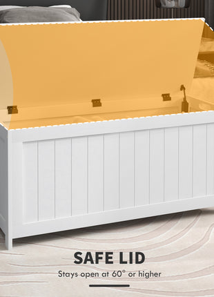39.4" Storage Trunk w/ 2 Safety Hinges, Wooden Storage Bench w/ Side Handles, Storage Chest for Playroom, White