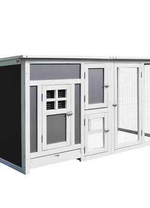 63" Chicken Coop Wooden Chicken House Rabbit Hutch Poultry Cage Hen Pen Backyard PC Roof with Run Box