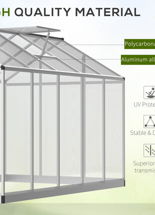 10' L x 6' W Walk-In Polycarbonate Greenhouse with Roof Vent for Ventilation & Rain Gutter for Winter