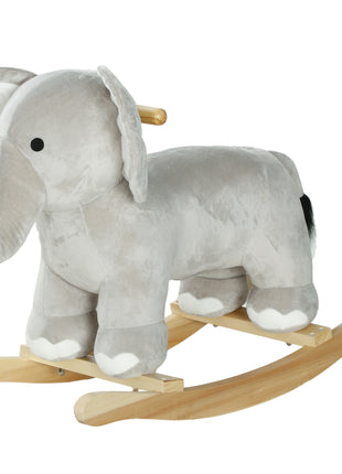 Kids Rocking Animal, Elephant Rocker with Realistic Sounds, Plush Ride on Toy for Years 2-4, Gray