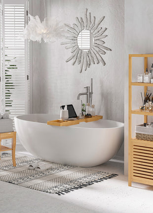 Long Bamboo Shower Bench Seat, 20" Wooden Spa Shower Stool with Underneath Storage Shelf Shoe Organizer