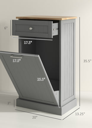 10 Gallon Tilt Out Trash Cabinet, Wooden Hidden Trash Can with Storage Drawer for Kitchen, Laundry Hamper Cabinet for Bathroom, Gray