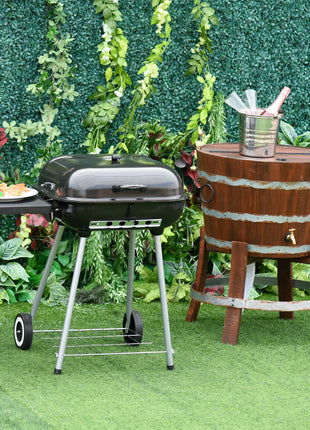 22" Charcoal Barbecue Grill with Portable Wheel, Side Tray and Lower Shelf for Outdoor BBQ for Garden, Backyard, Poolside
