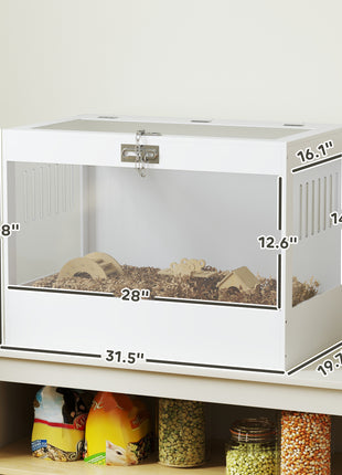 Hamster Cage with Openable Top & Lock, Hut, Transparent Acrylic Panels, Accessories, for Dwarf Hamster Gerbil, White