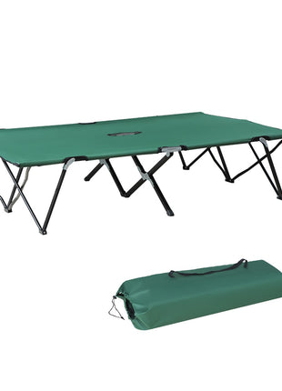 2 Person Folding Camping Cot for Adults, 50" Extra Wide Outdoor Portable Sleeping Cot with Carry Bag, Elevated Camping Bed, Beach Hiking, Green