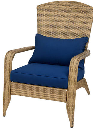 Patio Adirondack Chair with Rattan Wicker, Soft Cushions, Tall Curved Backrest for Deck or Garden, Dark Blue