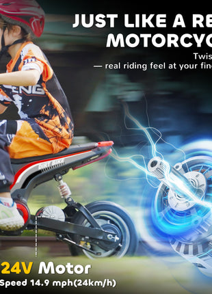 Kids Electric Dirt Bike, 24V 350W, 12-inch, Up to 15 MPH, Red
