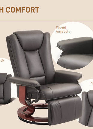 Modern RV Recliner Chair, PU Leather Swivel Recliner Armchair with Footrest for Living Room, Brown