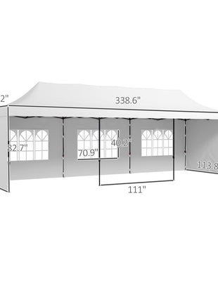 9.5' x 28' Pop Up Canopy Tent, Instant Tent for Parties, Height Adjustable, with Carry Bag and Sand Bags