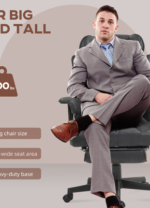 396lbs. Big and Tall Office Chair, Massage Office Chair with Footrest, Lumbar Support & Reclining Function, Black