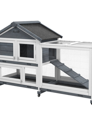 65" Wooden Rabbit Hutch, Pet Playpen with Openable Roof & Storage Box for Rabbits and Small Animals, Gray