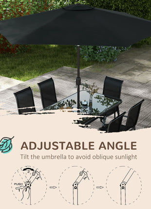 8 Pieces Patio Furniture Set with 9Ft Patio Umbrella, Outdoor Dining Table and Chairs, Black