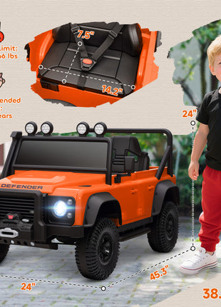 Land Rover Licensed Electric Car for Kids with Remote Control, Dual Motors, Spring Suspension, LED Lights, Orange