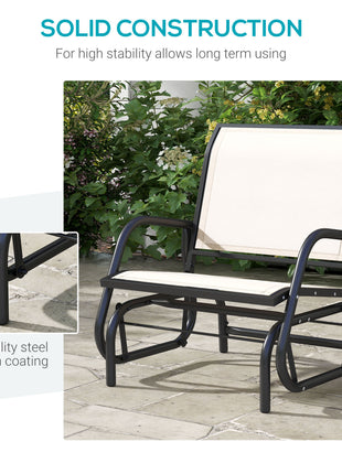 Outdoor Glider Chair, Steel Swing Chai with Curved Armrests for Porch, Garden, Poolside, Balcony, Cream White