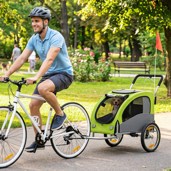 2 in 1 Dog Bike Trailer, Foldable Pet Stroller, Dog Bicycle Trailer with Suspension, for Medium Dogs up to  44 LBS, Green