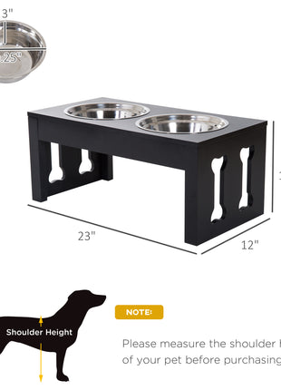 23" Modern Decorative Raised Dog Bowls, Wooden Heavy Duty Pet Food and Water Bowl, Elevated Feeding Station, Black
