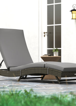 Patio Wicker Chaise Lounge Chair, Outdoor PE Rattan Sun lounger with Adjustable Backrest and 2 Wheels, Gray