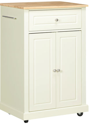 Rolling Kitchen Island Cart, Portable Serving Trolley Table with Drawer, Adjustable Shelf and 2 Towel Racks, Cream White